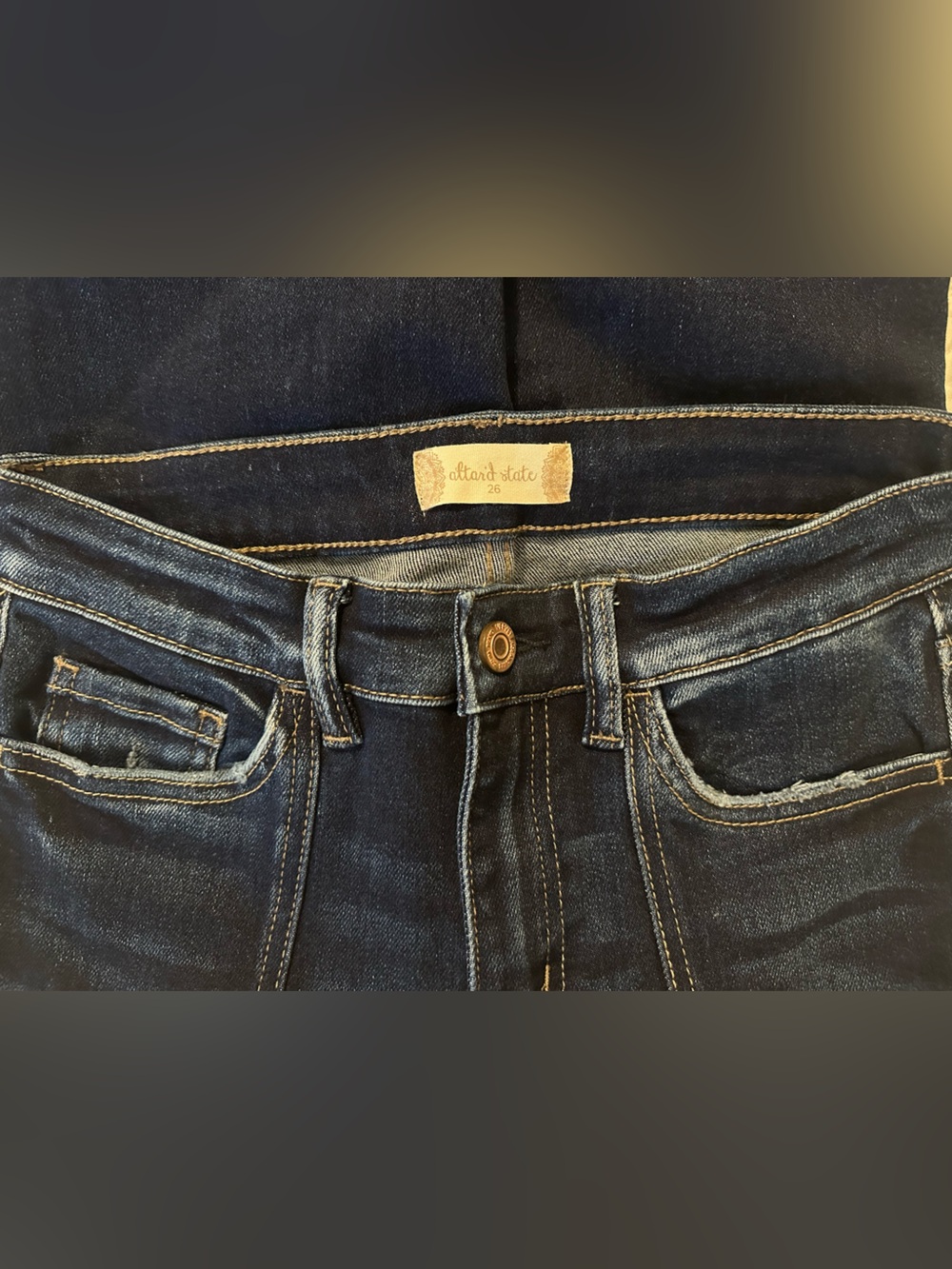 Altar’d State Vervet Jeans Size 26 Dark Blue Ankle Straight Leg Raw Hem EUC - Picture 4 of 5